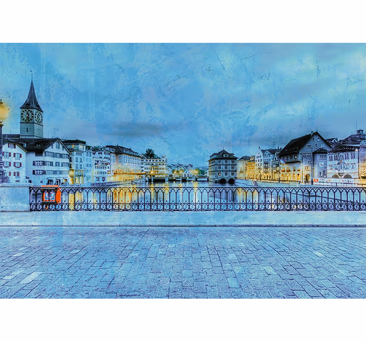 Zürih'te bir köprüde soğuk gece duvar kağıdı - TenStickers