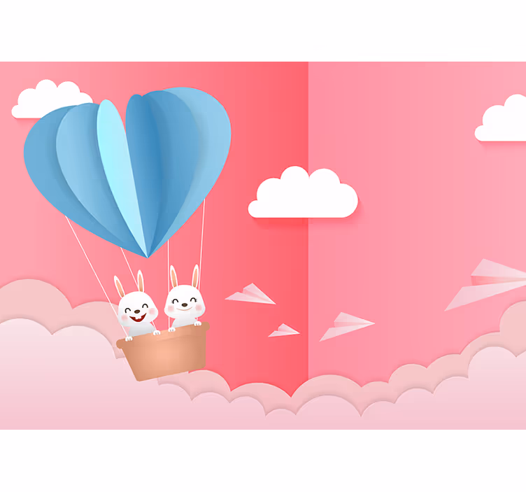 Aşk duvar resim - balonlar ve tavşanlar - TenStickers