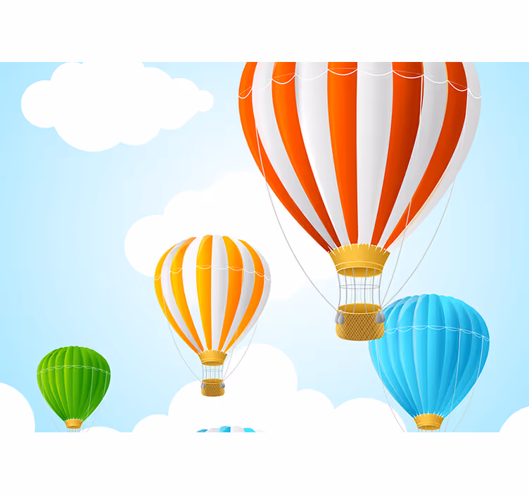 Parlak sıcak hava balonu gökyüzü bulutları duvar resimleri - TenStickers