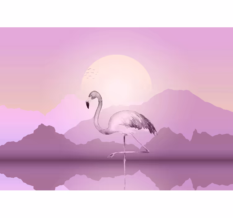 Gün batımı duvar resmi ile güzel flamingo - TenStickers