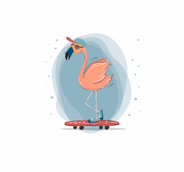 Hayvan duvar resmi flamingo kaykay eğlencesi - TenStickers