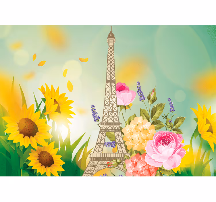 Paris duvar resmi eiffel kulesi Çiçekleri - TenStickers