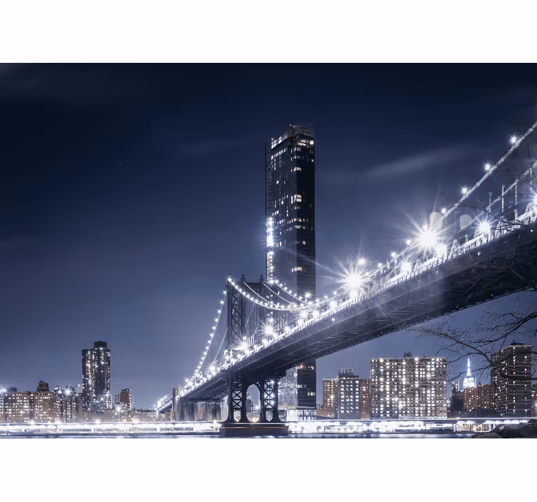 Manhattan köprüsü gece şehir duvar kağıdı - TenStickers