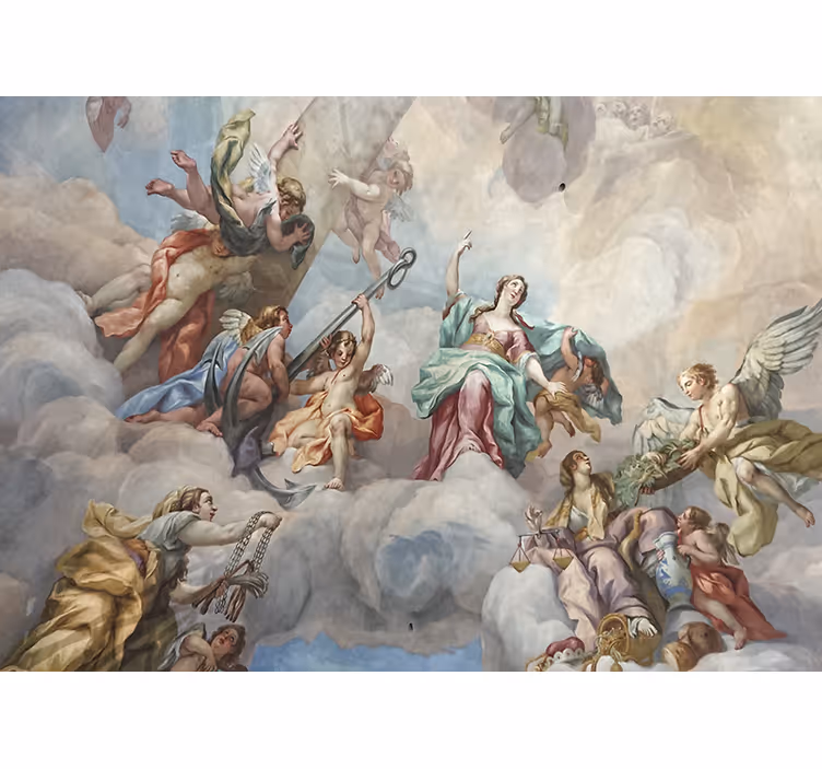 Gökyüzündeki melekler klasik sanat duvar kağıdı - TenStickers