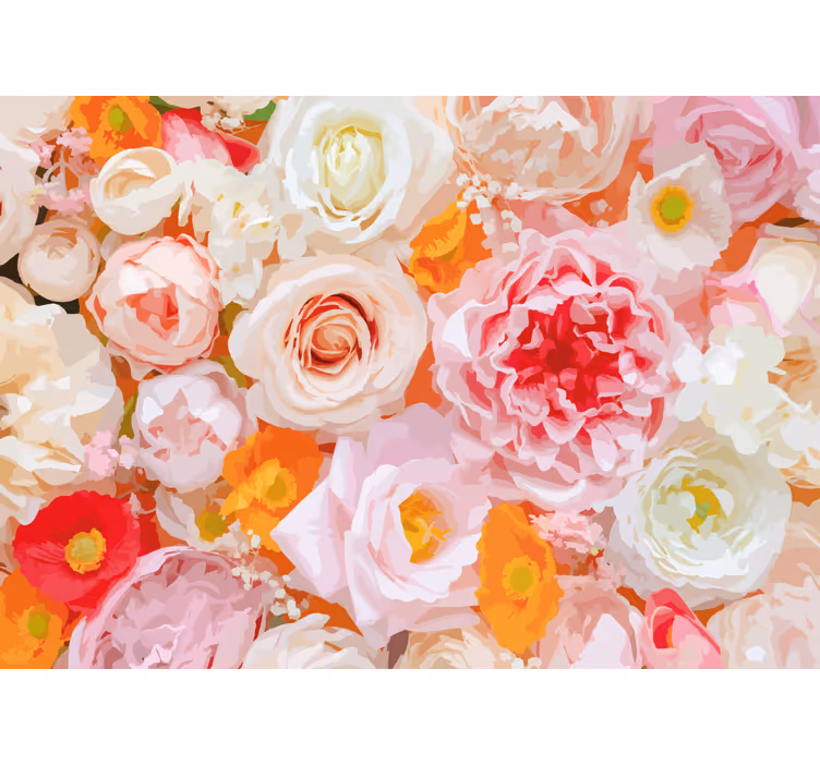 Pastel renklerde güller çiçek duvar kağıdı - TenStickers