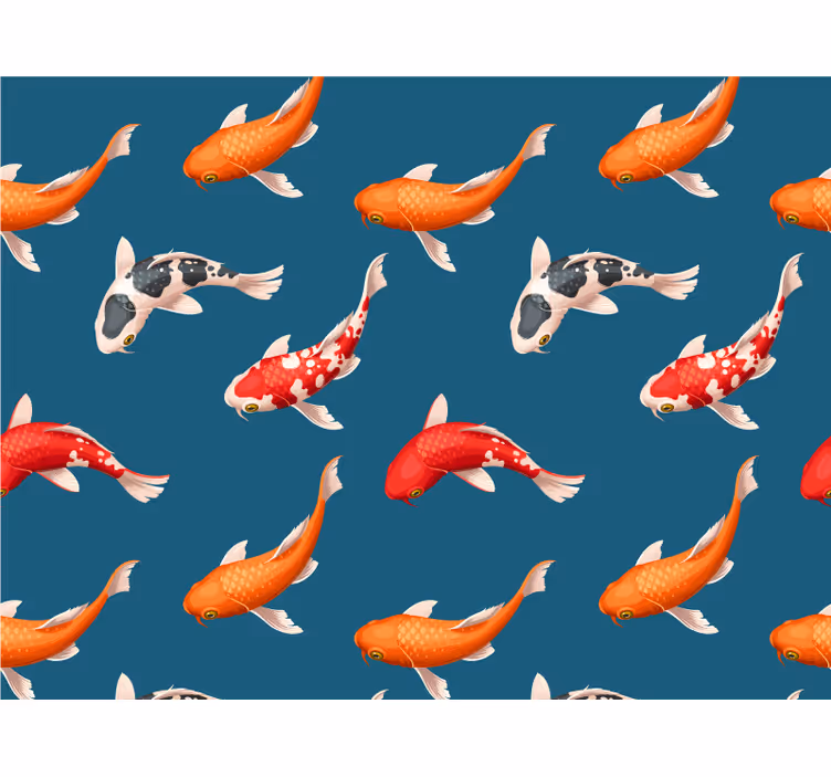 Koi balığı desen mavi arka plan banyo duvar resmi - TenStickers