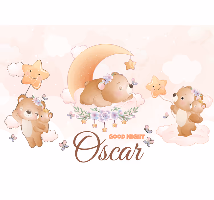 Adı kreş duvar resmi olan çocuk için sevimli ayı - TenStickers