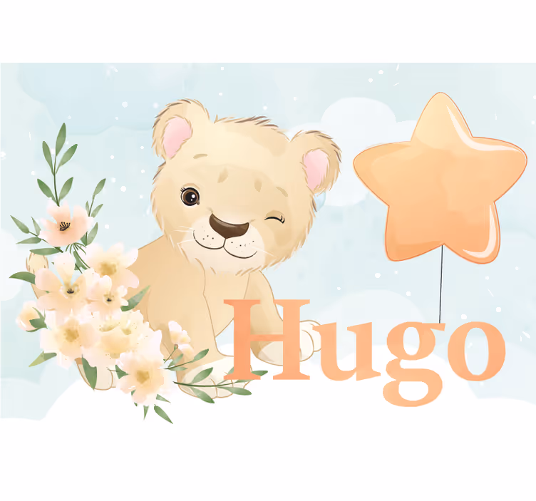 Adı kreş duvar resmi olan çocuk için sevimli aslan - TenStickers