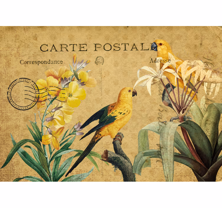 Çiçek duvar reslim vintage papağanlar ve flora - TenStickers