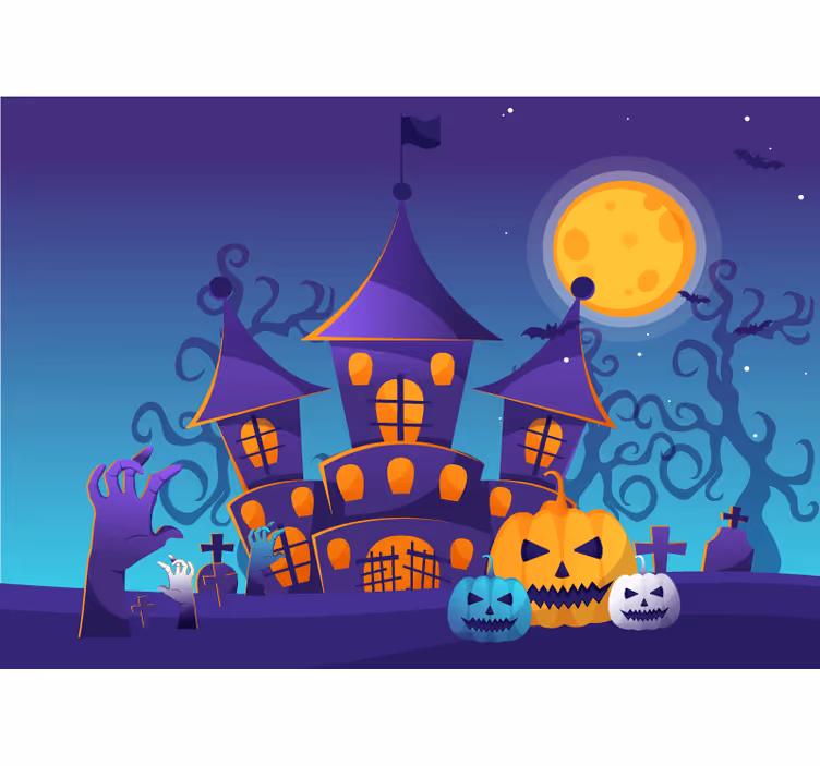 Cadılar bayramı duvar resmi perili Şato manzarası - TenStickers