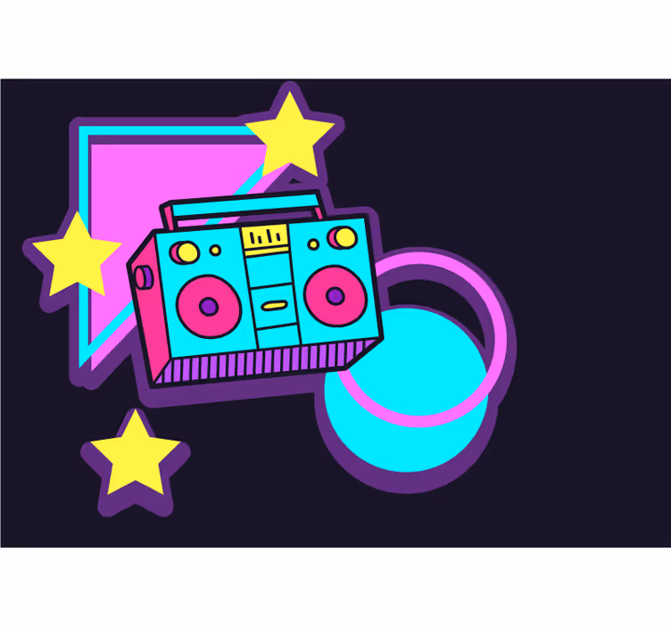 80'ler tarzı renkli müzik kutusu eski duvar kağıdı - TenStickers