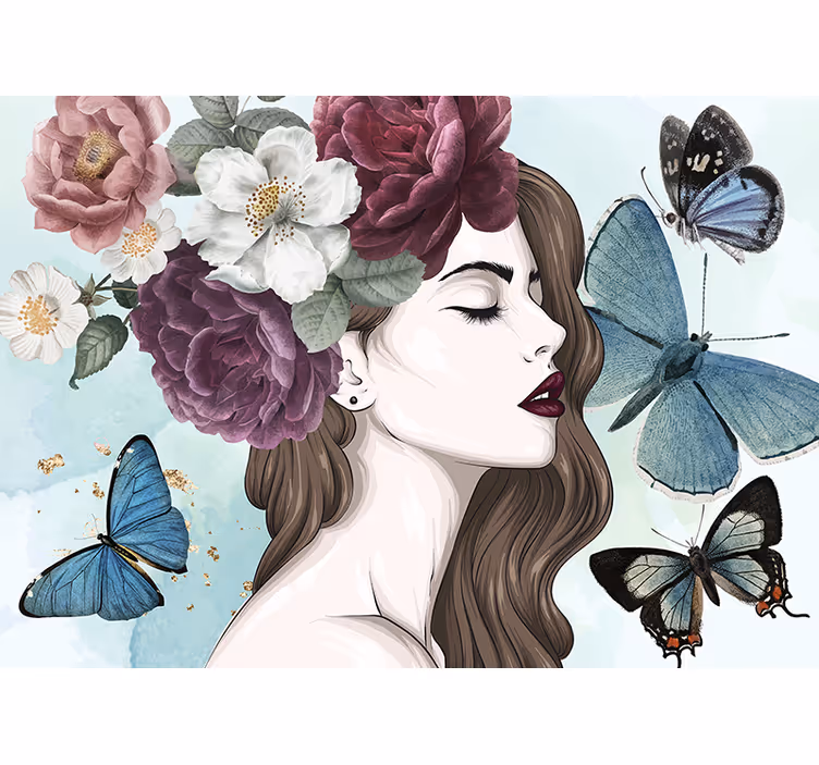 "glamour style" çiçekli kadın duvar kağıdı - TenStickers