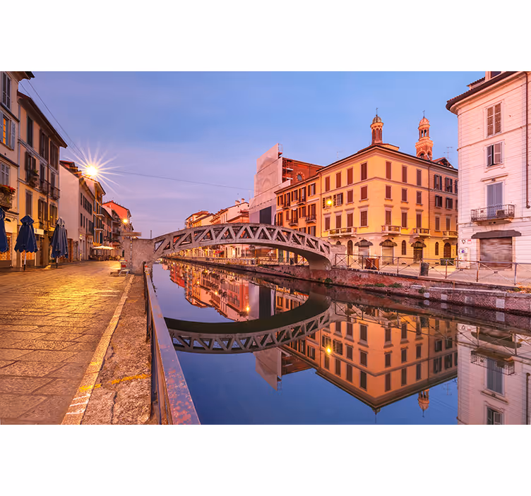 Milan kanal yansıması şehir ve ülke duvar resmi - TenStickers