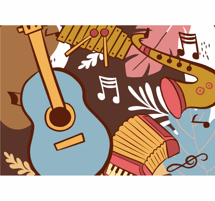 Müzik temalı duvar resim - müzik aletleri düzeni - TenStickers
