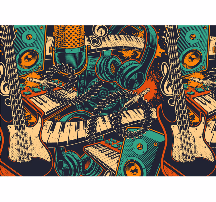 Müzik temalı duvar resmi gitar ve kulaklık - TenStickers