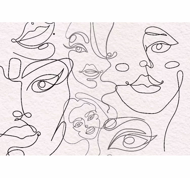 Minimalist yüzler lineart evlilik duvar resimleri - TenStickers