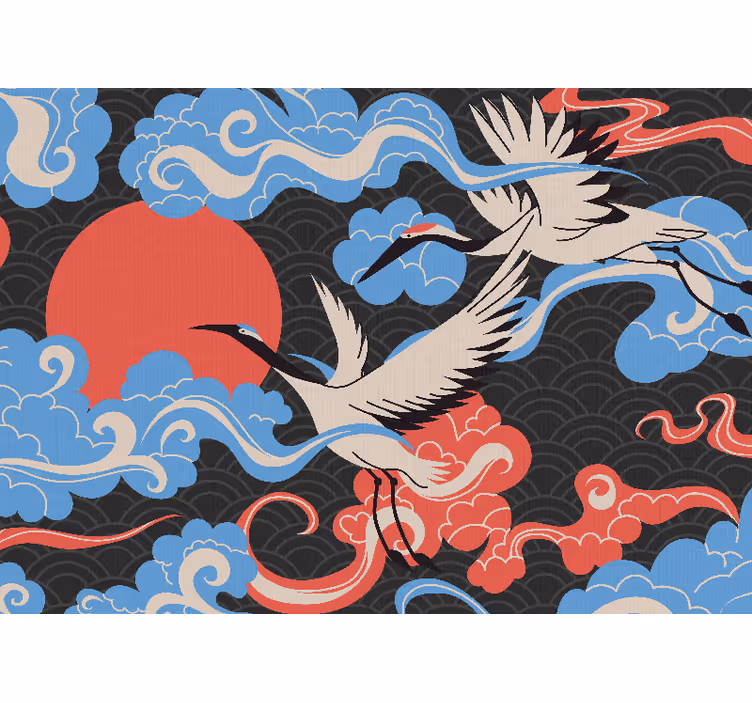 "japandi" renkli kuş desenli duvar kağıdı - TenStickers