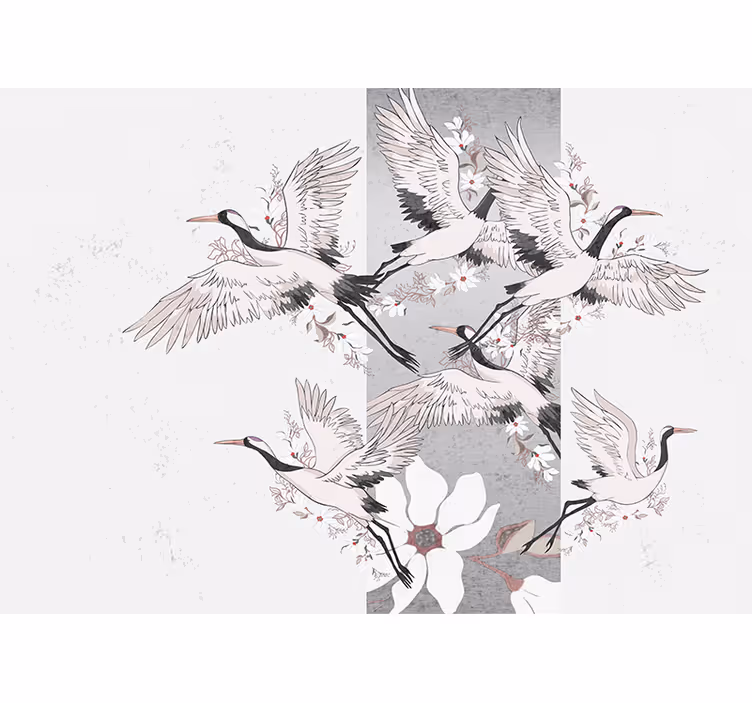 Oryantal kuş sanat-çizgili oturma odası duvar kağıdı - TenStickers
