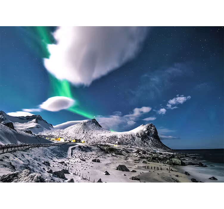 Norveçte kuzey ışıkları dağ duvar kağıdı - TenStickers