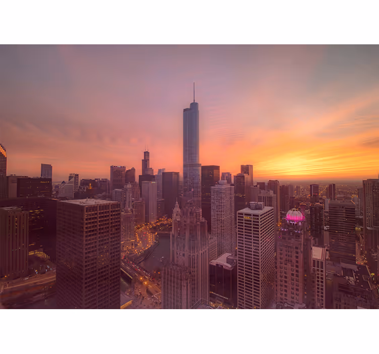 Chicago silueti gün batımı Şehir ve Ülke duvar resim - TenStickers