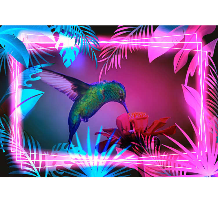 Kolibri kuşlar neon duvar resmi - TenStickers