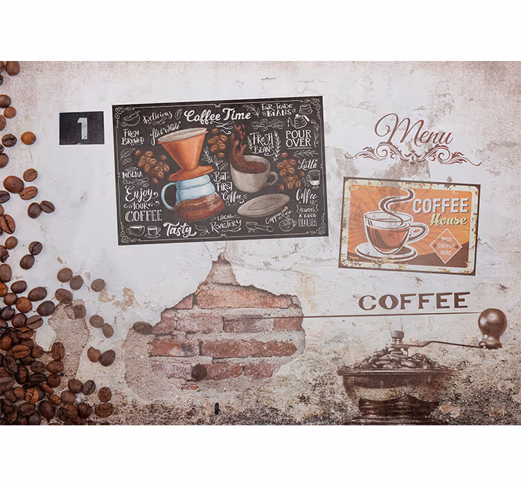 Endüstriyel kafe ve yemek teması eski duvar kağıdı - TenStickers