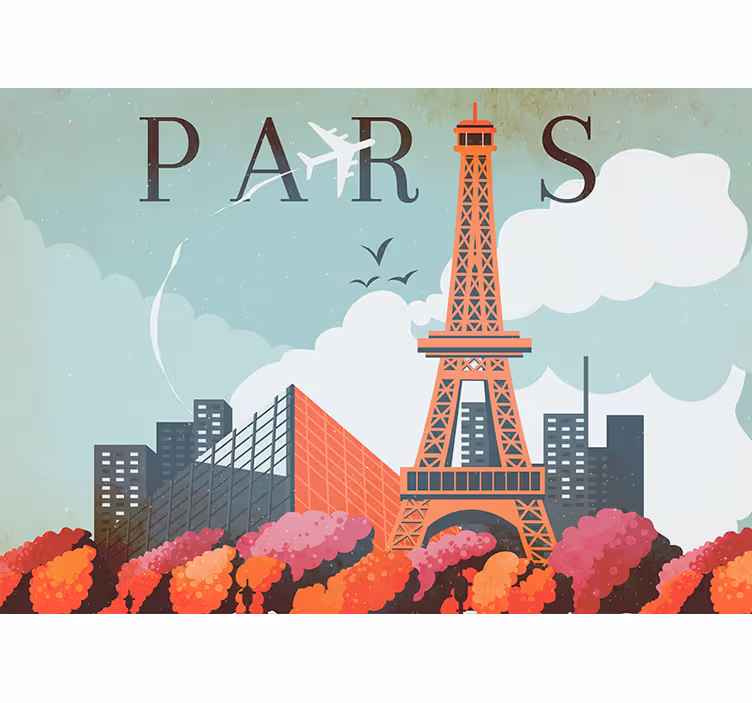 Renkli şehir illüstrasyon paris duvar resmi - TenStickers