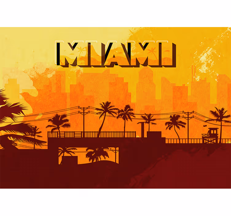 Miami gökdeleni gün batımı Şehir ve Ülke duvar resim - TenStickers