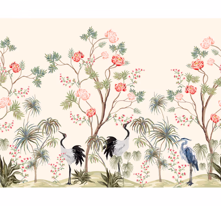 Oiseaux et arbres exotiques panoramik duvar kağıdı - TenStickers