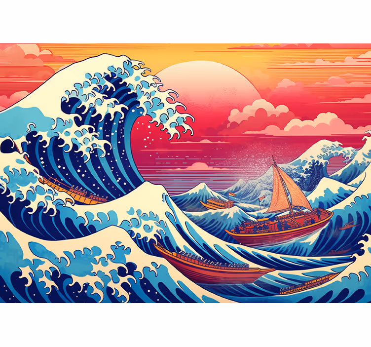 Japon dalgası doygun renkler klasik sanat duvar halısı - TenStickers