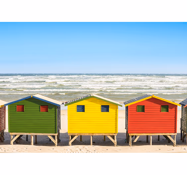 Plaj kulübe panoraması deniz duvar resim - TenStickers