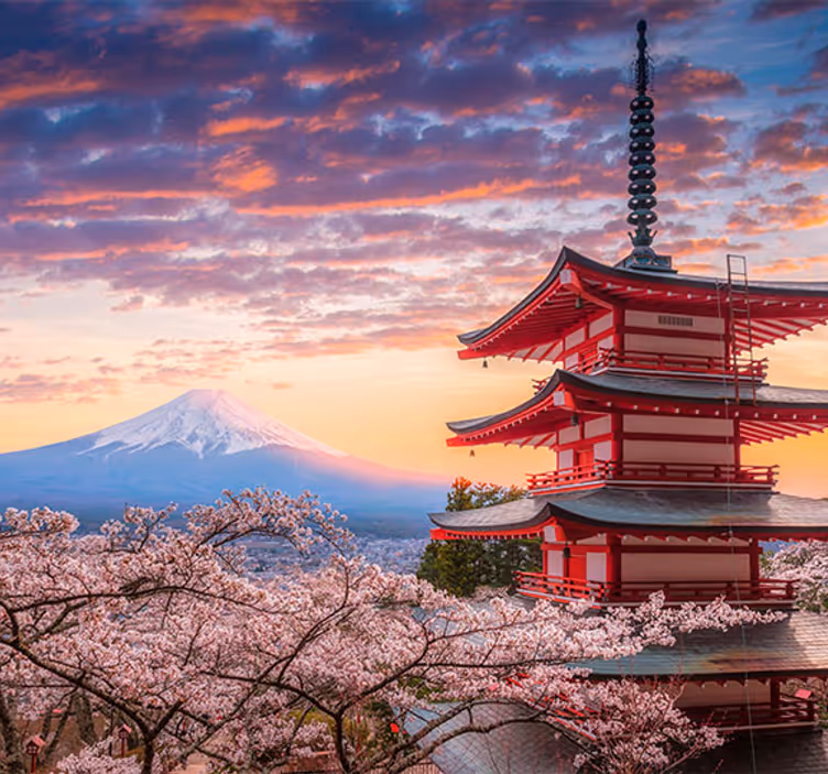 Fuji dağı ve japon yapıları duvar kağıdı - TenStickers