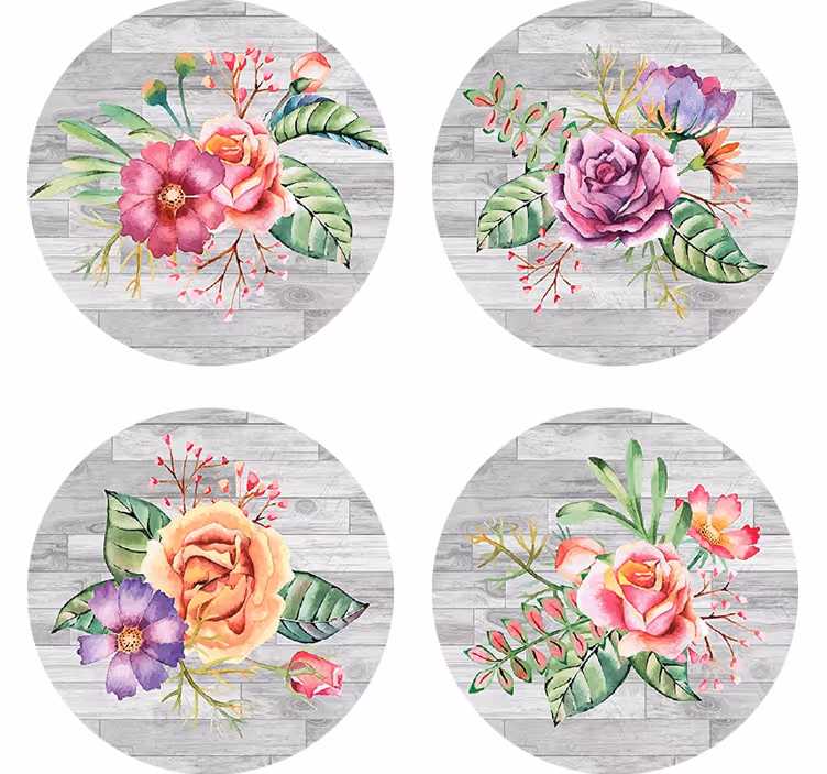 çiçek buketi vintage bardak altlığı - TenStickers