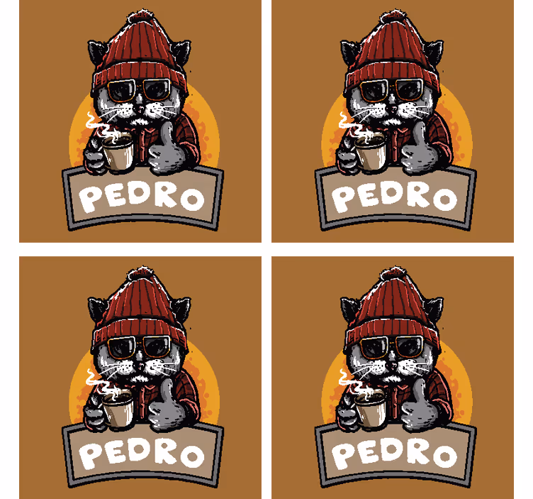 Retro kedi adı ile kişiselleştirilmiş bardak altlığı - TenStickers