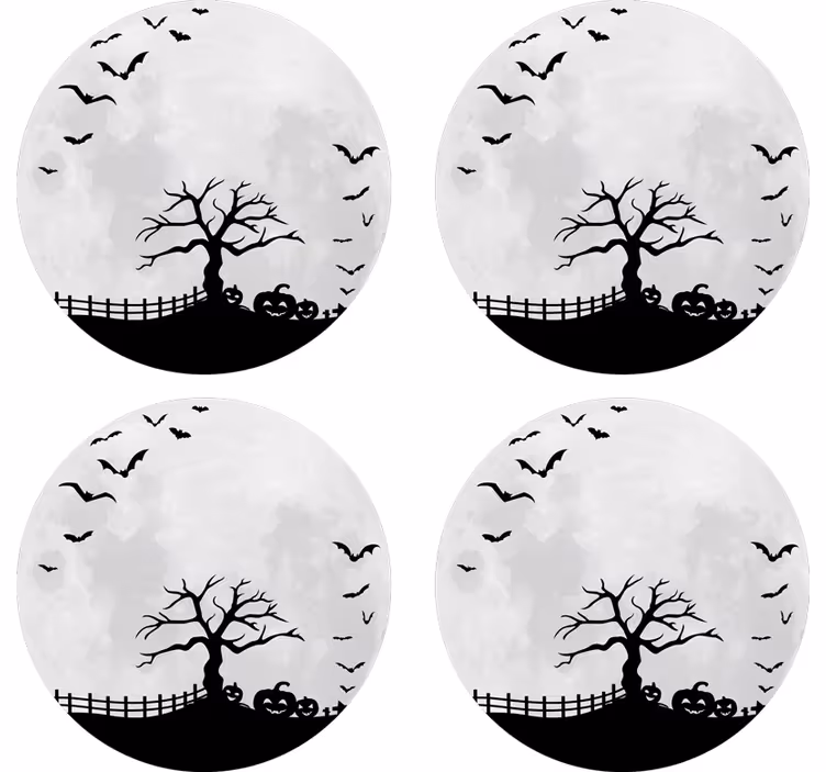 Cadılar bayramı bardak altlığı korkutucu ağaç silueti - TenStickers