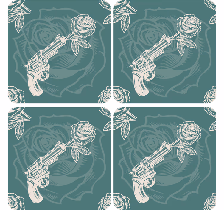 Ucube bardak altlığı gül ile revolver - TenStickers