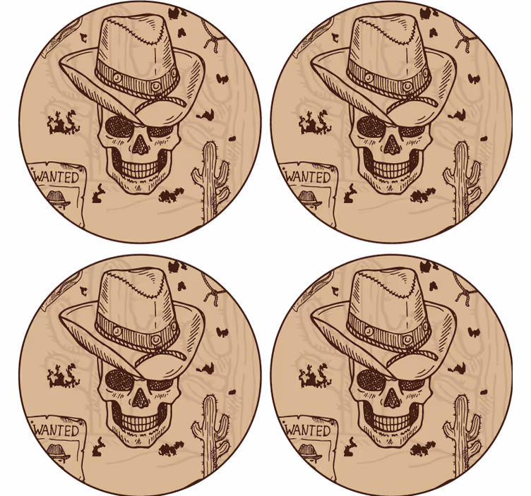 Ucube bardak altlığı kovboy Şapkalı kafatası - TenStickers