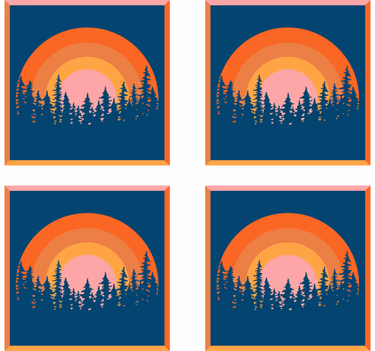 Modern bardak altlığı katmanlı günbatımı ormanı - TenStickers
