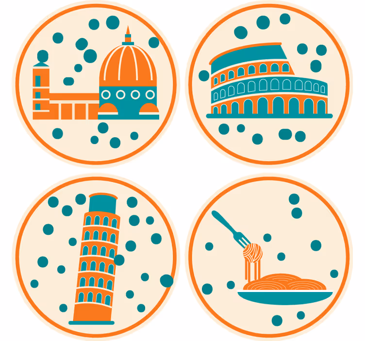 Modern bardak altlığı İkonik İtalyan simgeleri - TenStickers