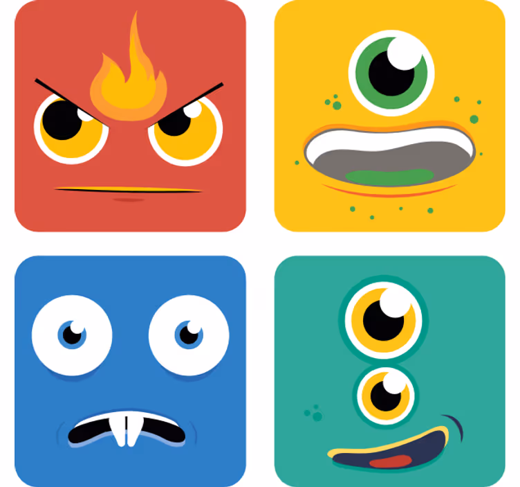Ucube bardak altlığı renkli canavar yüzleri - TenStickers