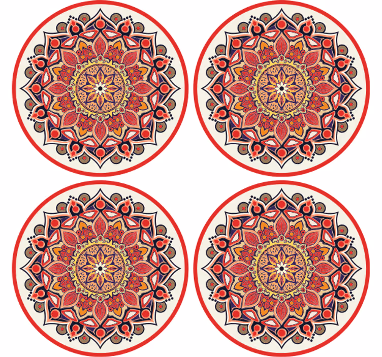 Kırmızı tonları mandala desenli bardak altlıkları - TenStickers