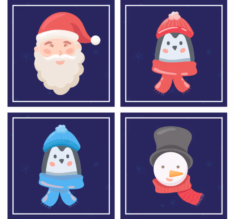 Noel bardak altlığı - noel baba ve kardan adam yüzleri - TenStickers