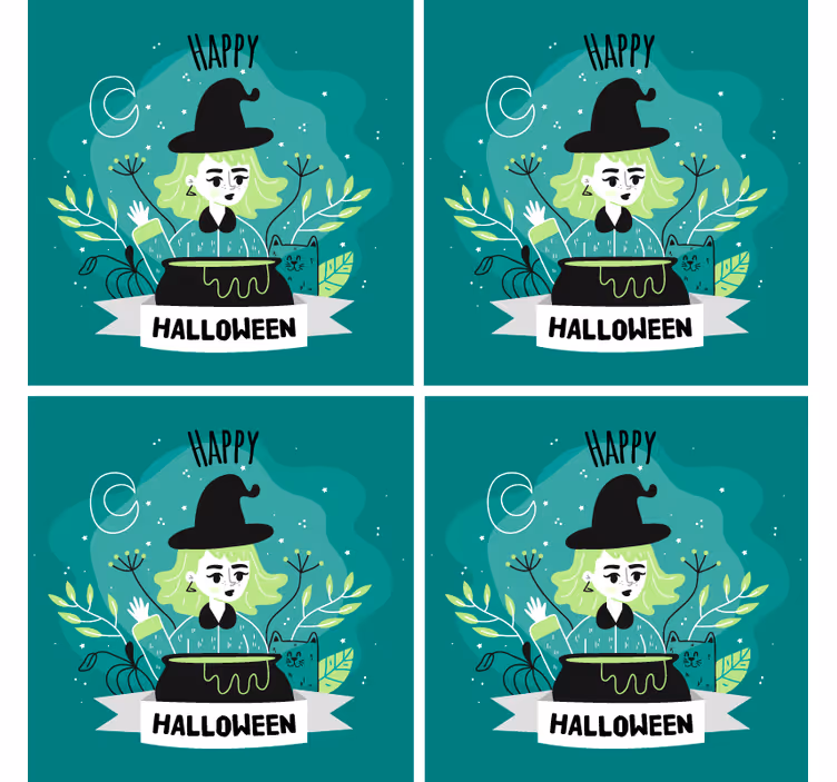 Cadılar bayramı bardak altlığı cadı ve cauldron - TenStickers