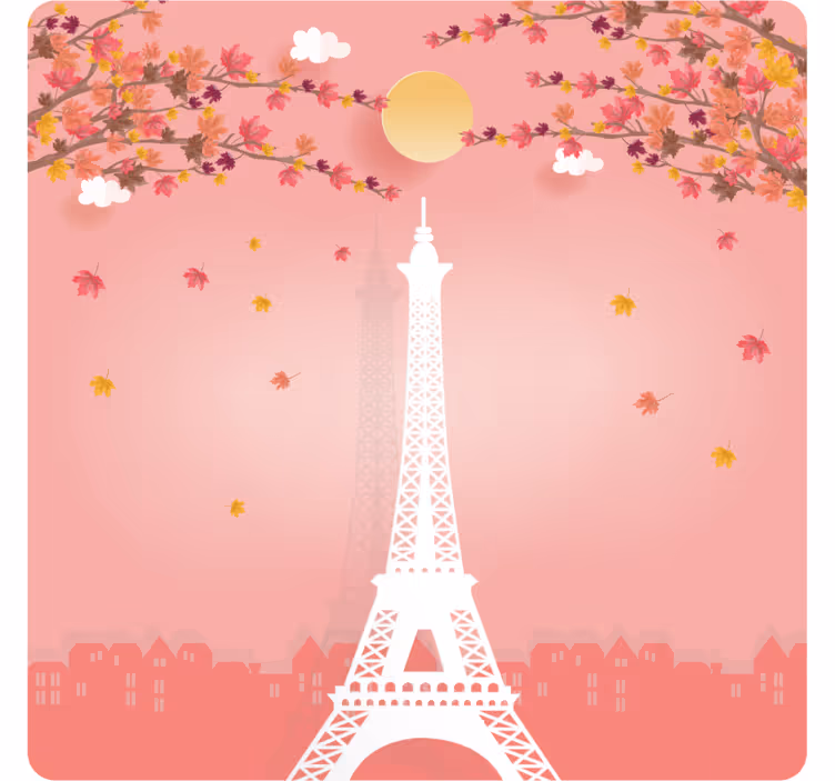 Eyfel kulesi ve pembe ağaçlar modern coaster - TenStickers