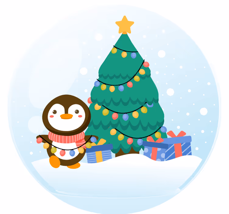 Noel bardak altlığı penguin ile noel ağacı - TenStickers