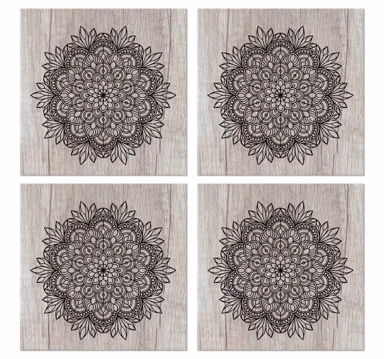 Ahşap kiremit bardak altlığı üzerinde siyah mandala - TenStickers