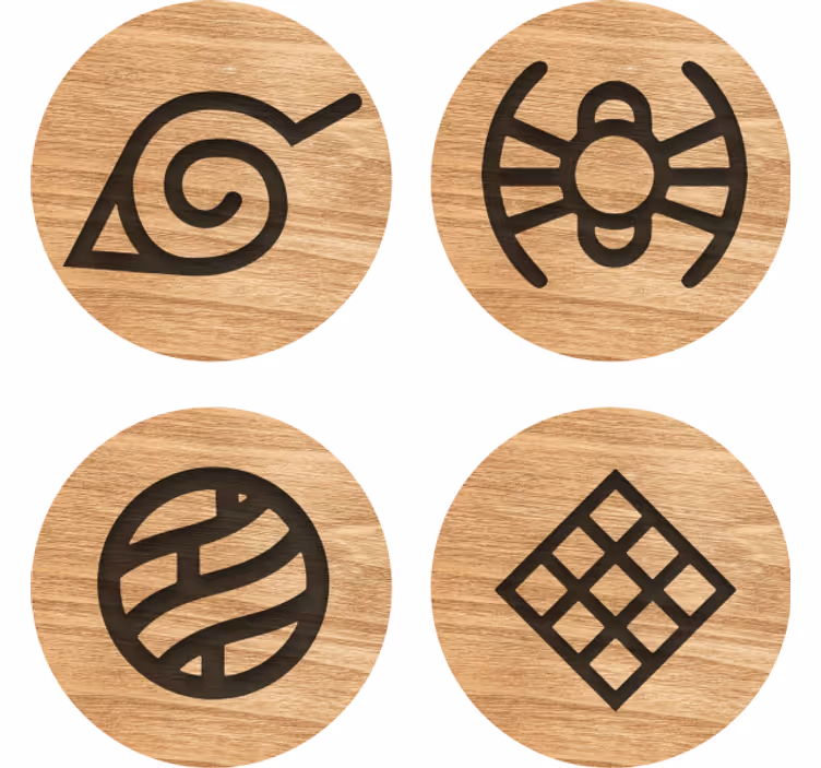 Naruto ahşap desen geek bardak altlıkları - TenStickers