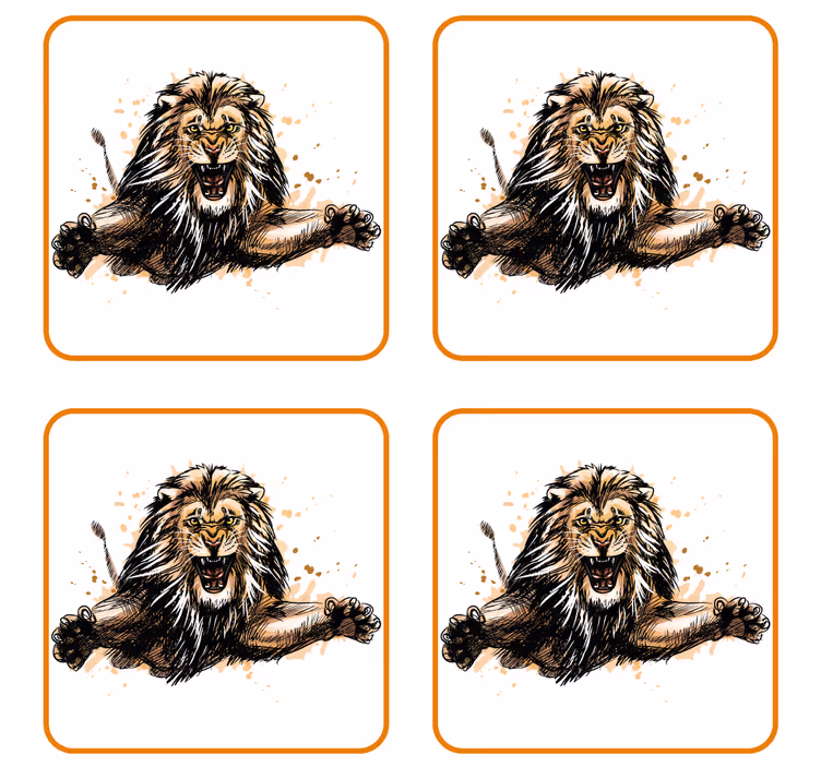 Vahşi aslan çizimi vintage bardak altlığı - TenStickers
