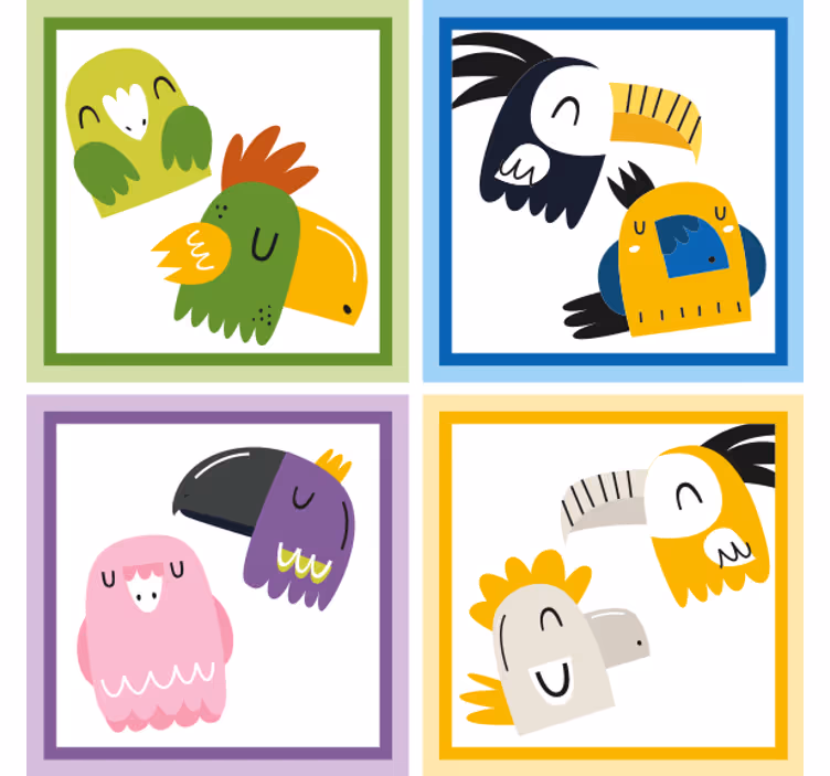 Bira bardak altlığı renkli kuş yüzleri - TenStickers