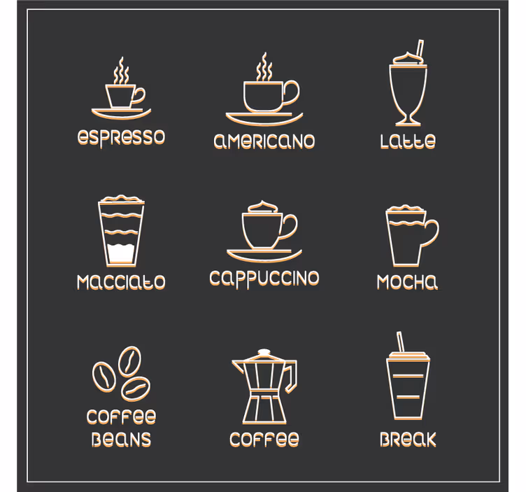 Inanılmaz çoklu kahve simgeleri modern coaster - TenStickers